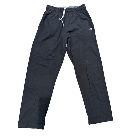 Champion Men's Large Black Cotton Jersey Open Bottom Lounge Sweatpants - Picture 2 of 6